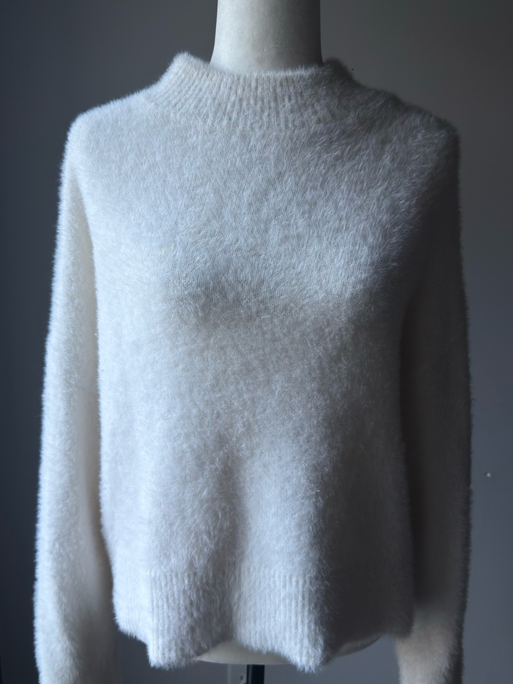 H&M White Fuzzy Crewneck Sweater